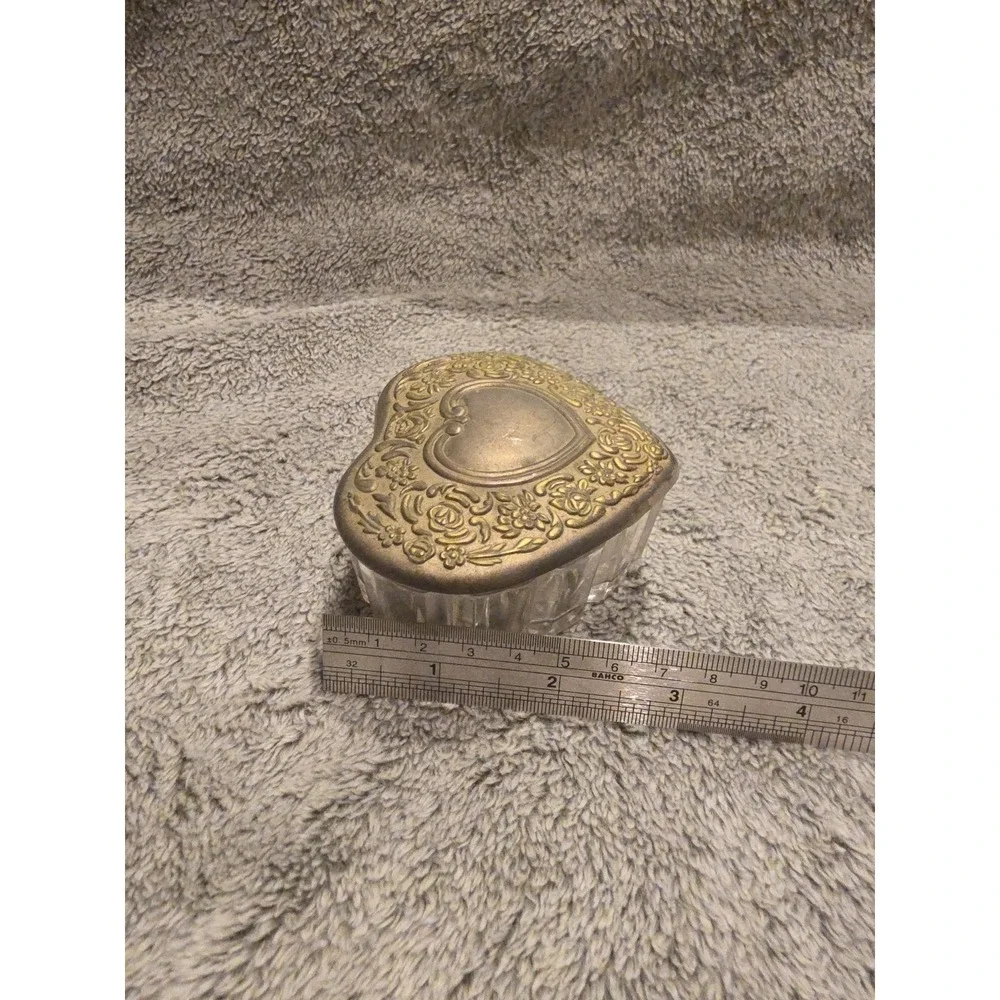 Vintage Heart Shaped Teinket Jewelry Box Glass Dish Letter L Initial Engraved‎